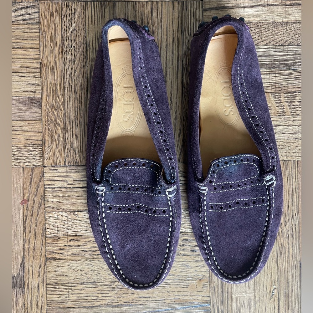 Tod’s Gommino Suede Loafers in Deep Purple